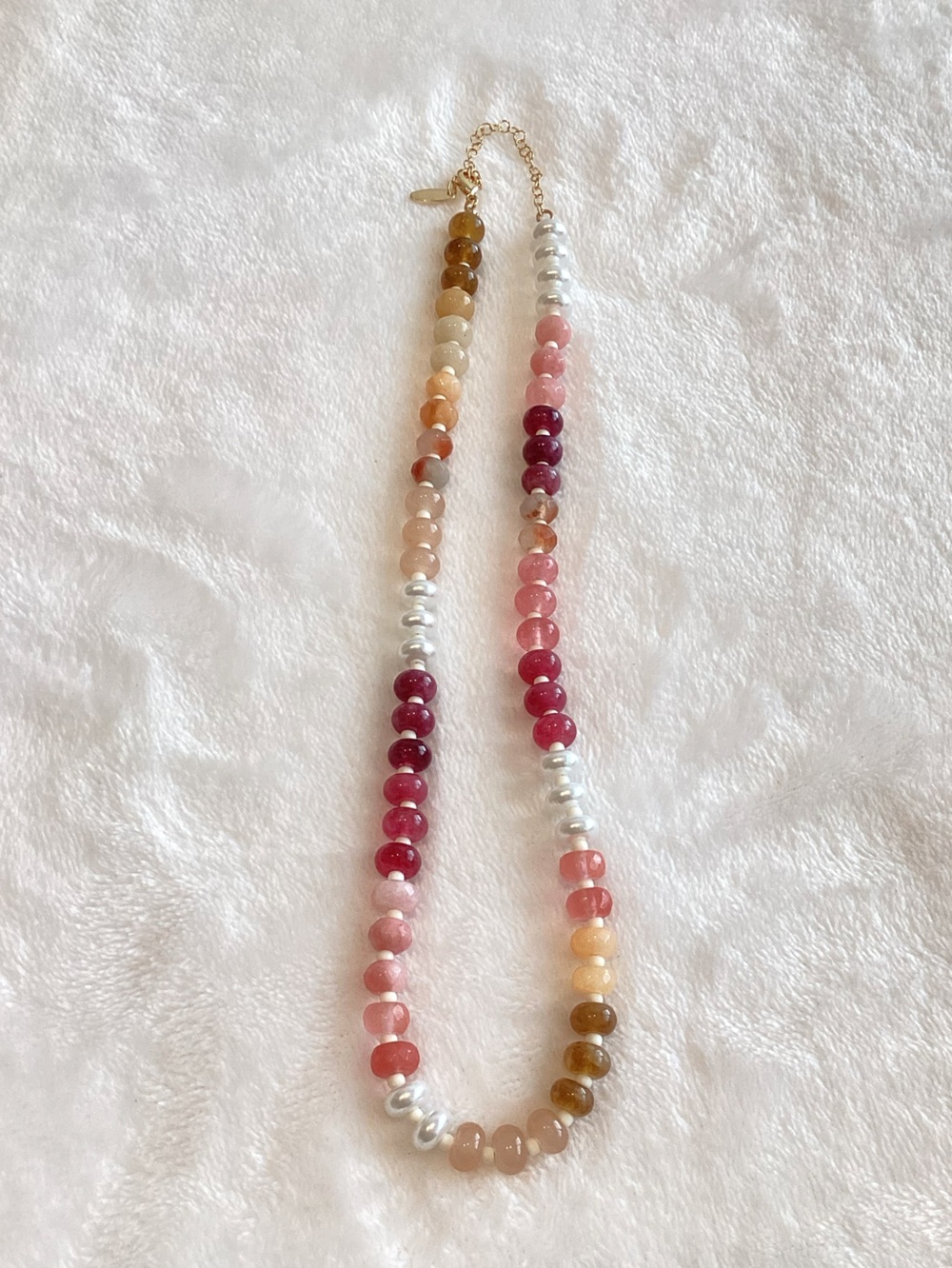 Anthropologie 14KT Gold Plated Rainbow Stone Necklace New Rosewood Brown Pink